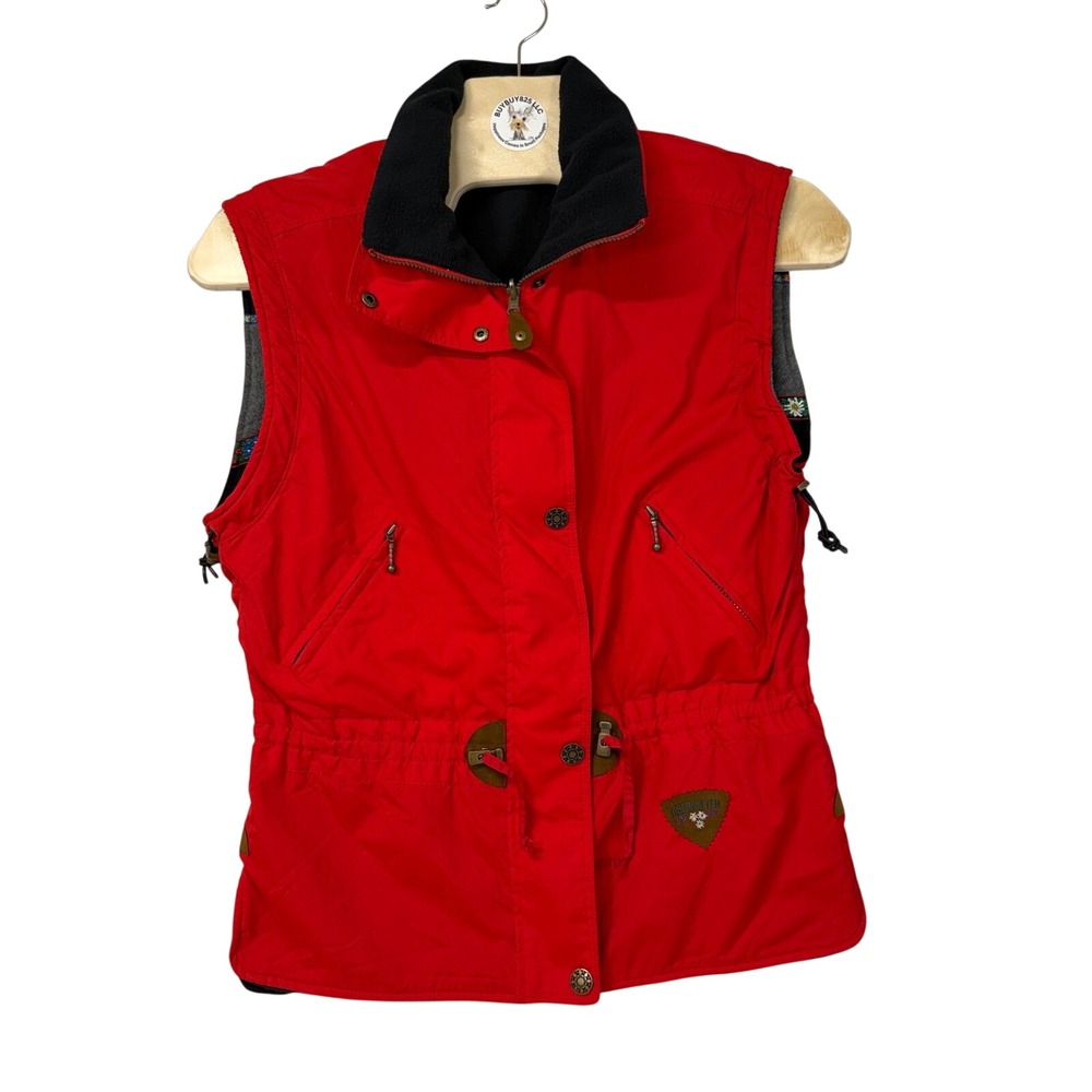 Obermeyer Incognito Reversible Ski Vest Red Black Fleece Edelweiss Alpine Y2K‎